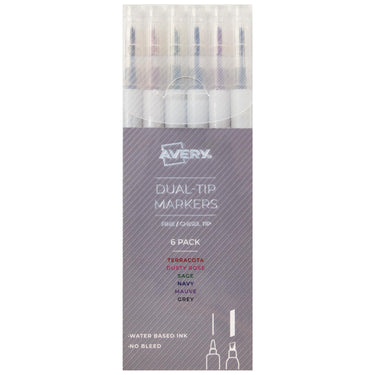 AVERY Dual Tip Markers, Fine Tip Marker and Chisel Tip Marker, Quick-Drying Water-Based Markers, Muted Neutral Colors, Ideal Planner Markers and Journal Markers, 6-Pack (25003) 6 Pack
